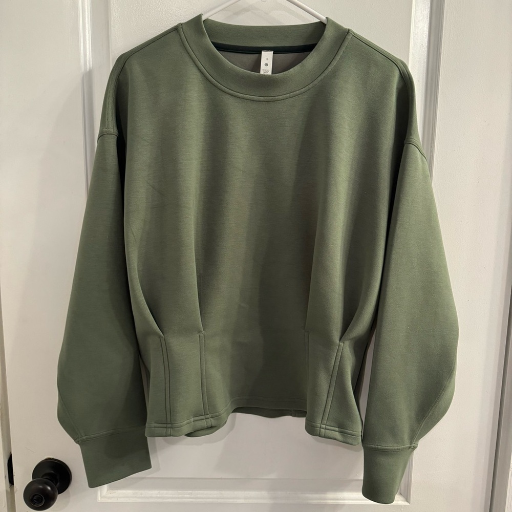 Lululemon Gathered Waist Crew Pullover Sweatshirt Green Twill